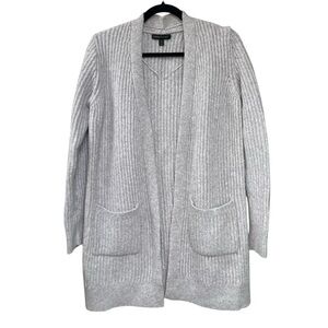 Banana Republic Wool Alpaca Ribbed Open Long Cardigan Light Grey XS
